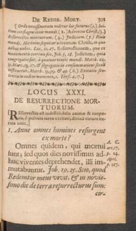 Locus XXXI. De Resurrectione Mortuorum
