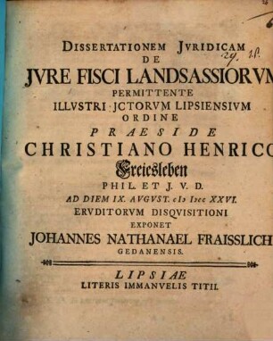 Diss. iur. de iure fisci landsassiorum