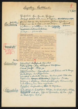 Stadttheater, Augsburg: Schriftstück zum Fragebogen für das Handbuch »Das Deutsche Theater«