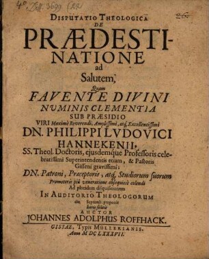 Disp. theol. de praedestinatione ad salutem