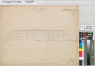 Münster (Münster) Garde-Hotel-Kaserne neuer Kavalleriepferdestall an der Bispinghofstraße Längenansicht an der Straße 1853/54 50 preuß. Fuß = 13 cm 46 x 61 kol. Zeichnung Schmidt, Hauptmann KSM Nr. 1522,5