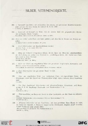 Silber, Vitrinenobjekte (Nr. 288-312)
