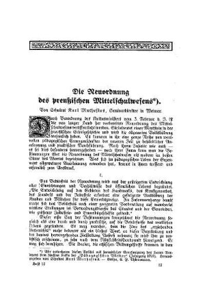 Die Neuordnung des preußischen Mittelschulwesens