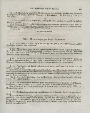 XIII. Vorbereitungen zur Kosten-Liquidation.