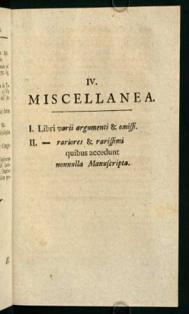 [Inhalt] Miscellanea. I. - II.