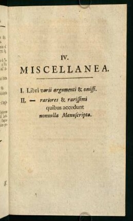 [Inhalt] Miscellanea. I. - II.