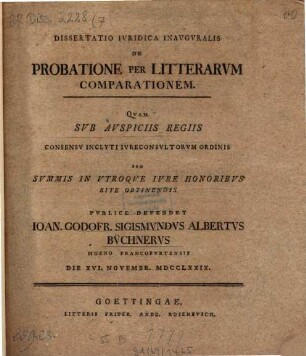 Diss. iur. inaug. de probatione per litterarum comparationem