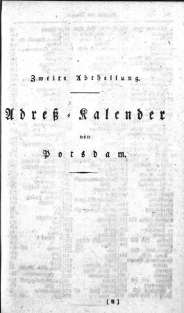 Zweite Abtheilung. Adreß-Kalender von Potsdam