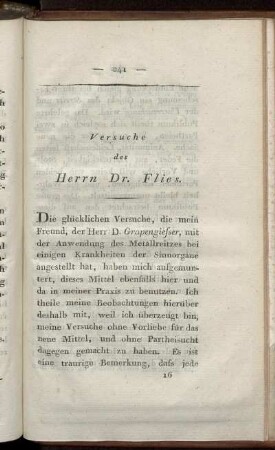 Versuche des Herrn Dr. Flies