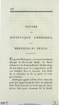Oeuvre de Dominique Ambrogio, dit Menghino di Brizio