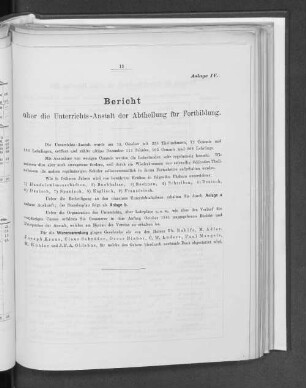 Anlage IV. Bericht über die Unterrichts-Anstalt der Abtheilung für Fortbildung.