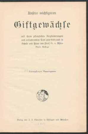 1: Unsere wichtigeren Giftgewächse