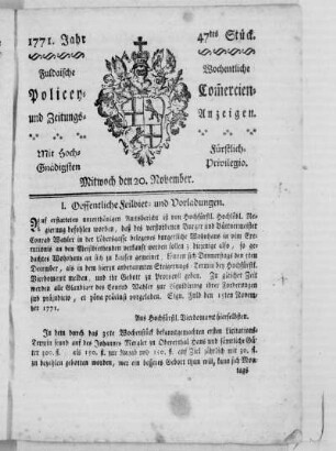 47tes Stück, Ausgabe vom 20. November 1771