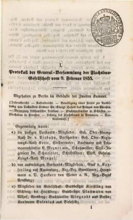 Mittheilungen der Gesellschaft zur Beförderung des Flachs- und Hanfbaues in Preußen. [5.] 1855