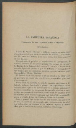 La zarzuela española - (Conclusión) : Fragmento de mis "Apuntes sobre la opereta"