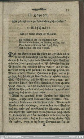 II. Kapitel. Wie gelangt man zur häuslichen Zufriedenheit?