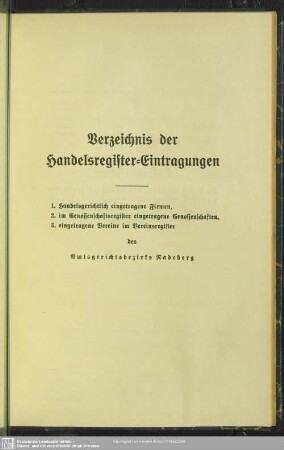 Handelsregister : Verzeichnis der Handelsregister-Eintragungen