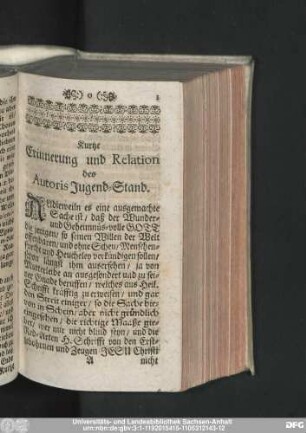 Kurtze Erinnerung und Relation des Autoris Jugend-Stand.