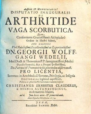 Disputatio Inauguralis De Arthritide Vaga Scorbutica