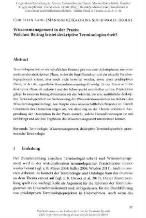 Wissensmanagement in der Praxis: Welchen Beitrag leistet deskriptive Terminologiearbeit?