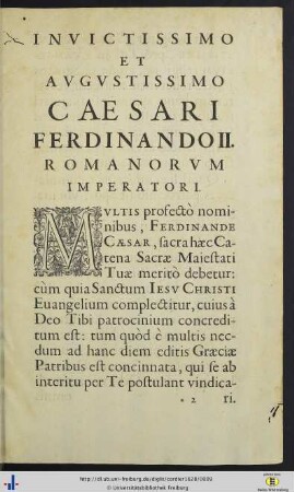 Invictissimo Et Augustissimo Caesari Ferdinando II. Romanorum Imperatori.