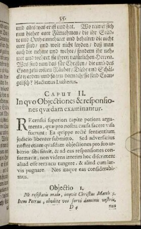 Caput II. In quo Objectiones & responsiones quædam examinantur.