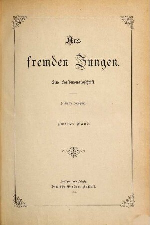 Aus fremden Zungen : Zeitschr. für d. moderne Erzählungslitteratur d. Auslandes, 7,2. 1897