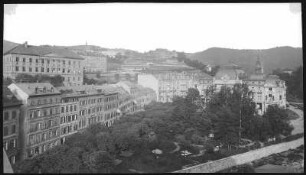 Karlsbad. Marienbader Straße mit Kaiserbad (1895) : Karlsbad. Marienbader Straße mit Kaiserbad (Bad I, 1893-1895; F. Fellner, H. Helmer) am Park Karl IV.