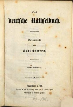 Das deutsche Räthselbuch. Dritte Sammlung