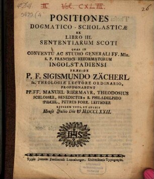 Positiones dogmatico-scholasticae ex libro tertio Sententiarum Scoti