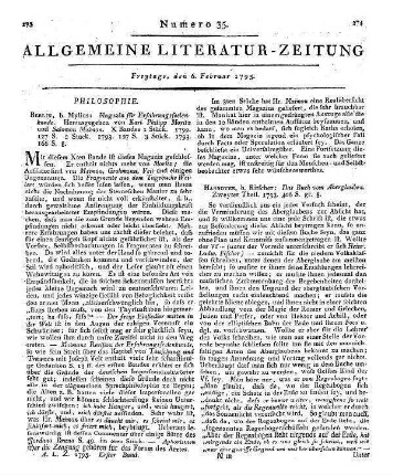 Gn¯othi sautón oder Magazin zur Erfahrungsseelenkunde als ein Lesebuch für Gelehrte und Ungelehrte. Bd. 10, St. 1-3. Hrsg. von Karl Philipp Moritz und Salomon Maimon. Berlin: Mylius 1792-93