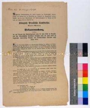 Die Königlich Preußische Landdrostei Göttingen gibt im Auftrag des Kanzlers des Norddeutschen Bundes die Herausgabe von Schuldverschreibungen des Bundes zur Finanzierung des Deutsch-Französischen Krieges bekannt