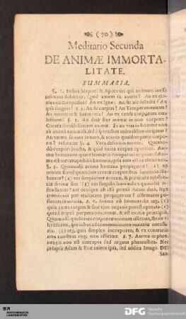 Meditatio Secunda De Animæ Immortalitate.