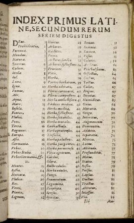 Index Primus Latine, Secundum Rerum Seriem Digestus