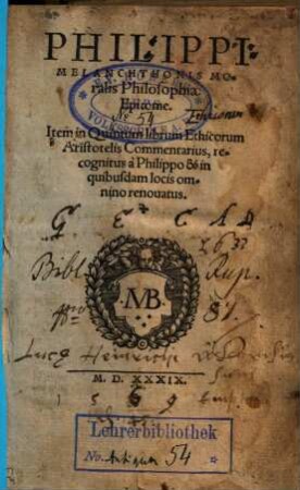 Philippi Melanchthonis Moralis Philosophiae Epitome
