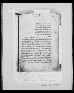 Ms 9916-17, Gregorius Magnus, Dialogi, fol. 3: Textseite mit Initiale Q
