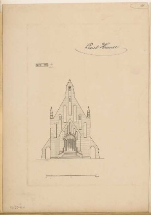 Grabkapelle, Barth Monatskonkurrenz Mai 1900: Aufriss Vorderansicht; Maßstabsleiste