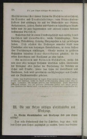 III. Die zum Setzen nöthigen Geräthschaften und Werkzeuge