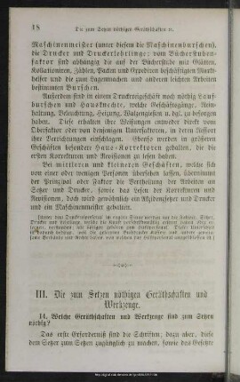 III. Die zum Setzen nöthigen Geräthschaften und Werkzeuge