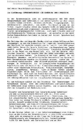 Zur Einführung: Sprachunterricht für Gehörlose und Linguistik