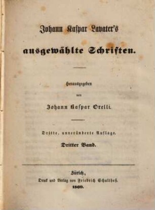 Johann Kaspar Lavater's ausgewählte Schriften, 3