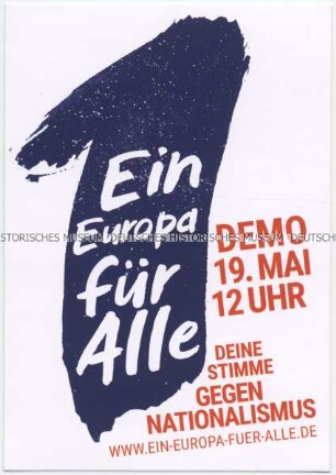 Aufkleber mit Werbung für eine bundesweite Demonstration gegen Nationalismus im Vorfeld der Europawahlen