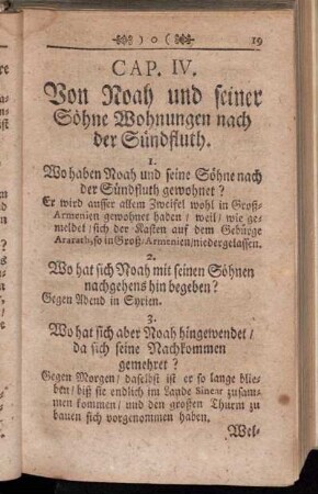 Cap. IV. Von Noah und seiner Söhne Wohnungen nach der Sündfluth.