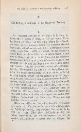 47-62 Die kirchlichen Zustände in der Erzdiöcese Freiburg : I.