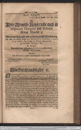 Num. XXXIII. Praes. im R.H. Rath. Mens. Aug. 1740.
