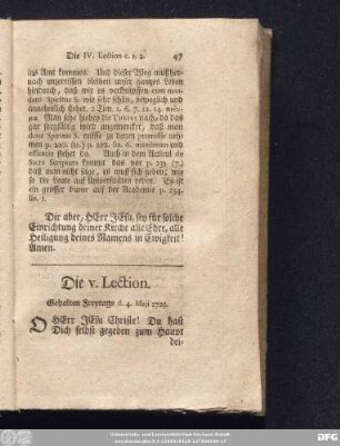 Die V. Lection. Gehalten Freytags d. 4. Maji 1725.
