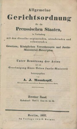 Bd. 2: Enthaltend: Theil I. Titel 14. bis 34.