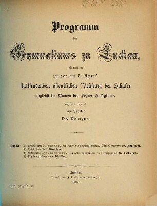 Programm : für das Schuljahr .... 1880/81