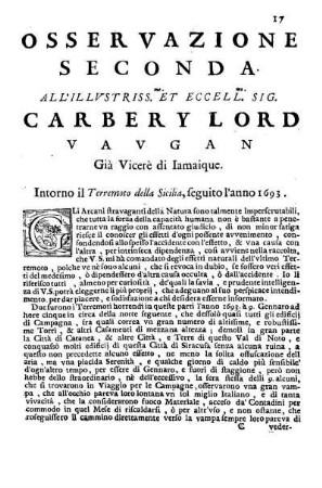 Osservazione Secundo all'Illustriss. et Eccell. Sig. Carbery Lord Vaugan ...