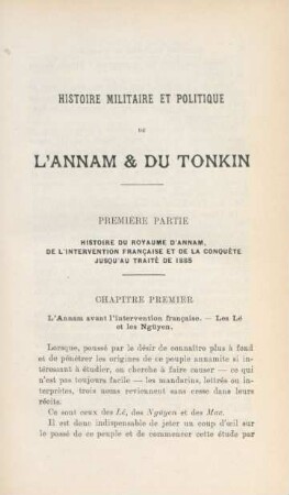 Chapitre premier. L'Annam avant l'intervention francaise ...
